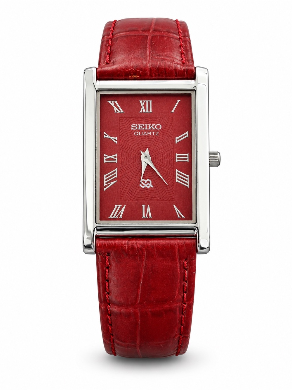 Vintage Seiko Tank watch Red dial Silver bezel with Red Strap